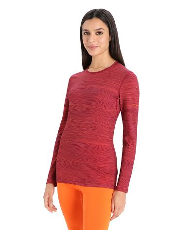 Dámské Base Layers Icebreaker Merino 200 Oasis Long Sleeve Crewe Ski Tracks Růžové | CZ 1124PJJQ
